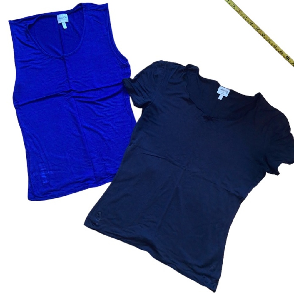 Armani Collezioni Blue and Navy Women's Tops - Sleeveless & Short Sleeve